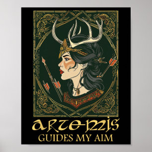 Póster Diosa griega divertida Artemis Deer Hunting Mythol