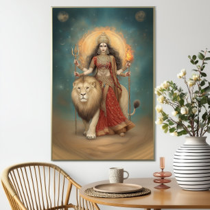 Póster Diosa hindú Durga de la fuerza y la protección