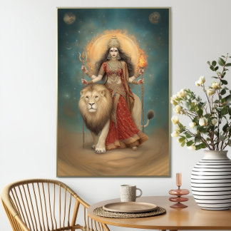 Póster Diosa hindú Durga de la fuerza y la protección