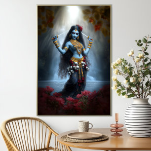 Póster Diosa Kali Ma Fantasía Artística de Cascada Floral
