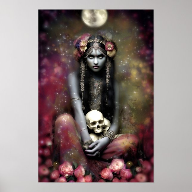 Póster Diosa Kali Mamáes Skulls florales Art Nouveau (Frente)