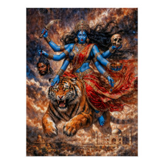 Póster Diosa Kali montando el tigre