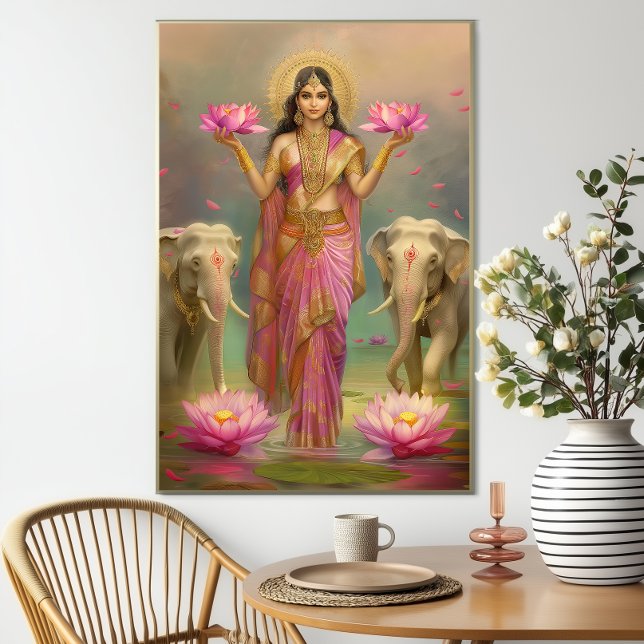 Póster Diosa Lakshmi: Elefantes Florales de Oro Rosa  (Subido por el creador)