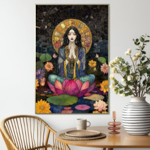 Póster Diosa Lakshmi Floral Mosaic Rainbow Gold