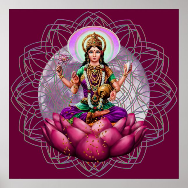 Póster Diosa Lakshmi - mandala de bendición de la riqueza (Frente)