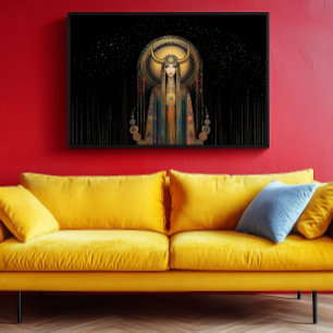 Póster Diosa Lilith Rainbow Gold Black Art Nouveau