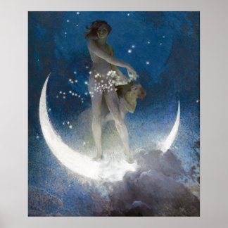 Póster Diosa Luna en la Noche Espolvoreando Estrellas