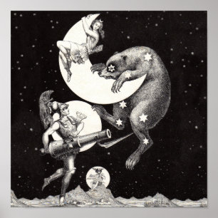 Póster Diosa lunar celestial antigua y osa mayor