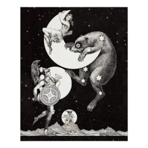 Póster Diosa lunar celestial antigua y osa mayor