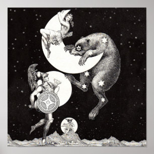 Póster Diosa lunar celestial antigua y osa mayor