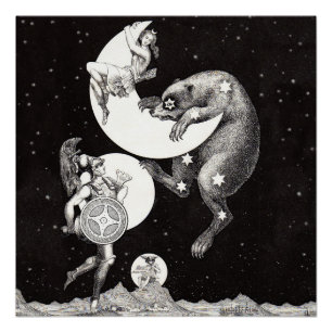 Póster Diosa lunar celestial antigua y osa mayor