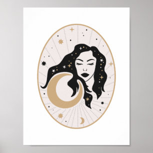 Póster Diosa Lunar Mágica Celestial Durmiente Estrellas M