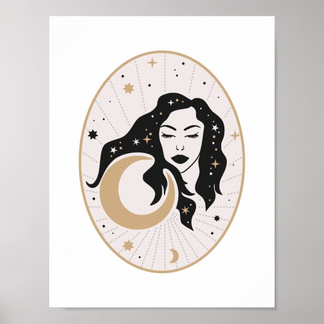 Póster Diosa Lunar Mágica Celestial Durmiente Estrellas M (Frente)