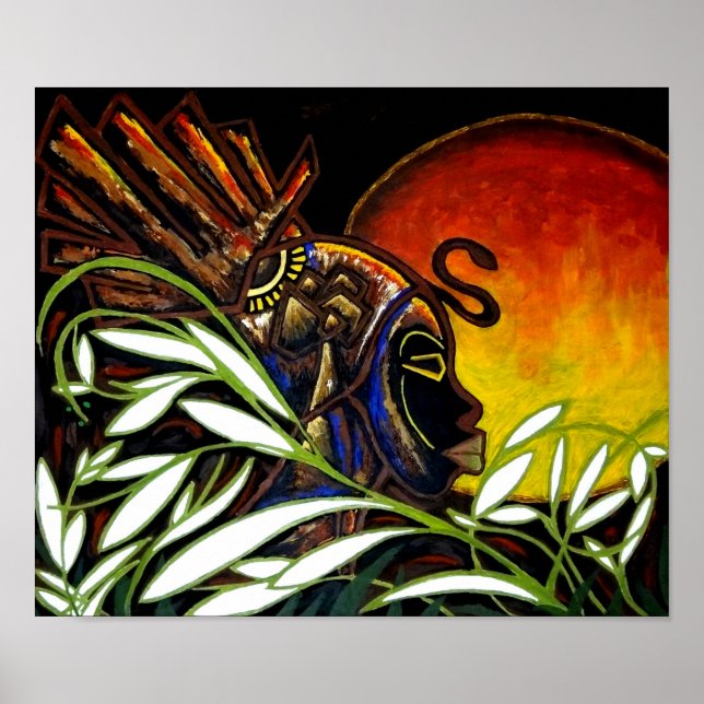 Póster Diosa Melanin Espiral del Sol Nocturno (Frente)