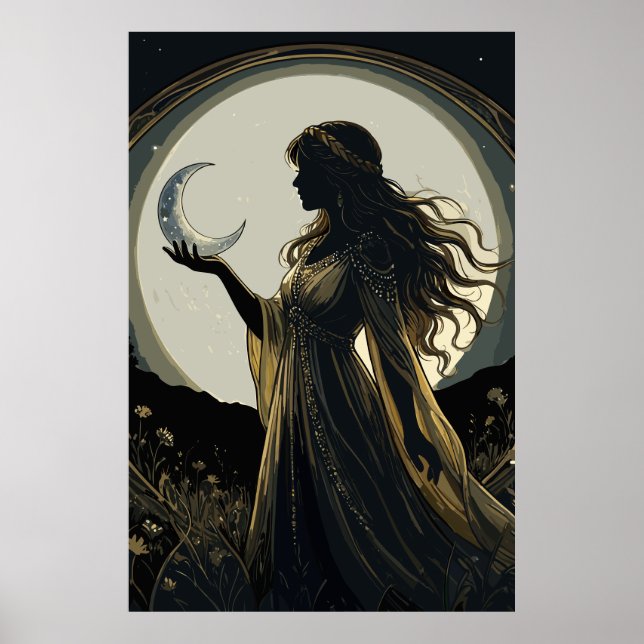 Póster Diosa Mística de la Luna, Silueta de Mujer Celesti (Frente)