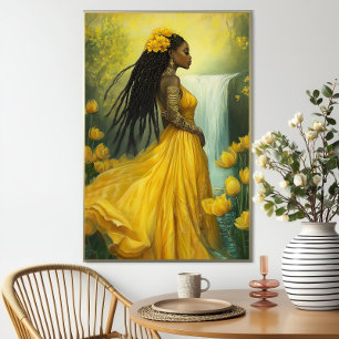 Póster Diosa Oshun: Cascada Floral Amarilla Orisha