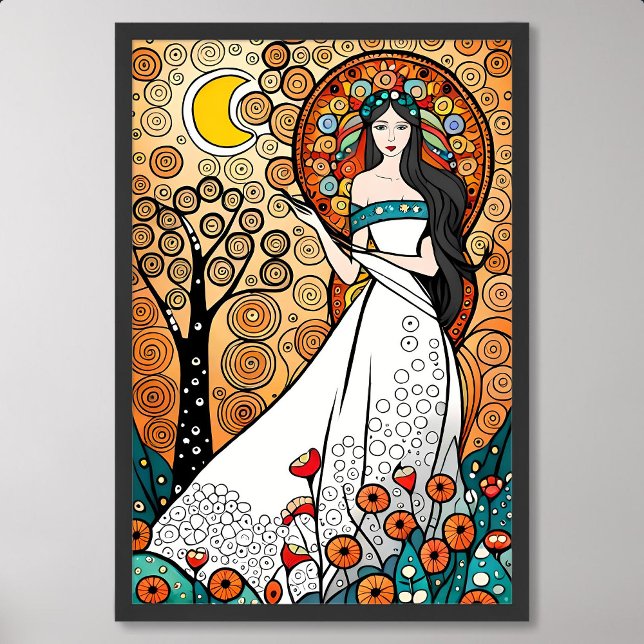 Póster diosa pintar fertilidad naturaleza flor luna (goddess painting fertility nature flower tree moon)