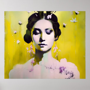 Póster Diosa primavera amarilla y rosa
