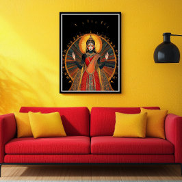 Póster Diosa Radha de amor y compasión Oro Rojo Negro