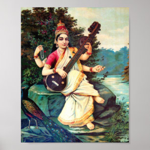 Póster Diosa Saraswati De Raja Ravi Varma