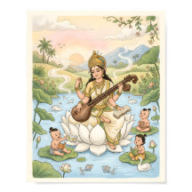 Diosa Saraswati leyendo con niños | Loto Po