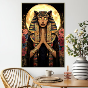 Póster Diosa Sekhmet: Fantasía floral oscura egipcia