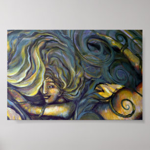 Póster Diosa Verde de la Naturaleza Floral Verde Bruja