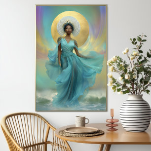 Póster Diosa Yemoja Lujoso Oro Turquesa