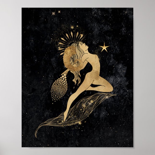 Póster Diosa zodiaca | Astrología de Aries Oro Cósmico (Frente)