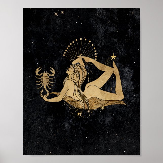 Póster Diosa zodiaca | Astrología de Escorpio Oro Cósmico (Frente)