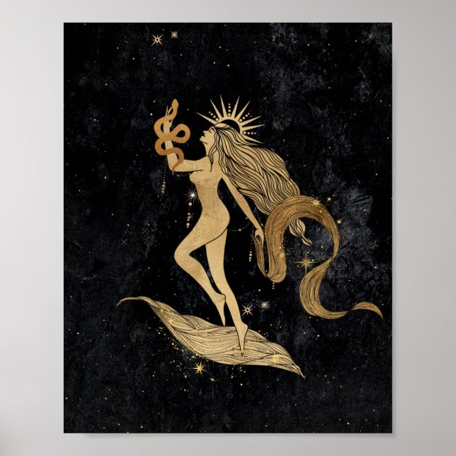 Póster Diosa zodiaca | Astrología de la Virgo del Oro Cós (Frente)