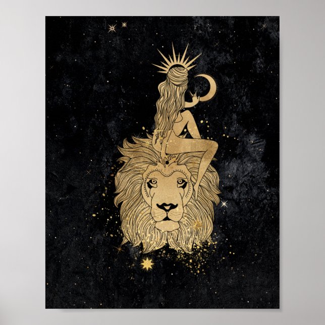 Póster Diosa zodiaca | Astrología De León De Oro Cósmico (Frente)