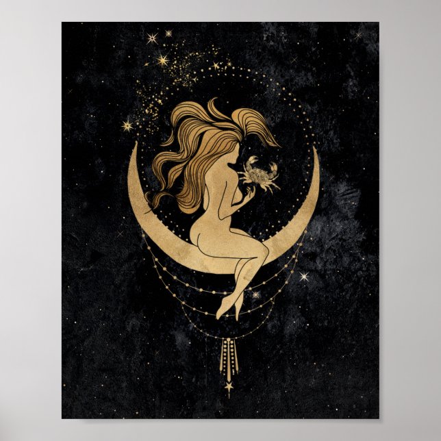 Póster Diosa zodiaca | Astrología del Cáncer de Oro Cósmi (Frente)