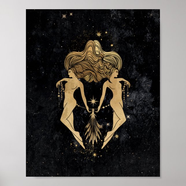 Póster Diosa zodiaca | Astrología Gemini Oro Cósmico (Frente)