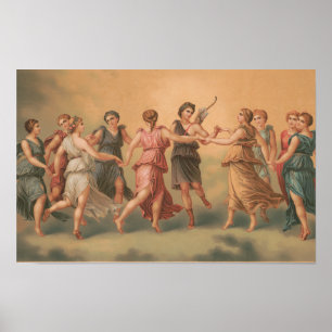 Póster Dioses bailando en las nubes con diosas