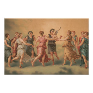 Póster Dioses bailando en las nubes con diosas Glossy