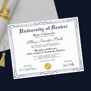 Póster Diploma Auténtico de Graduación Escolar Simple Azu