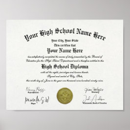 Póster Diploma clásico de secundaria con marco