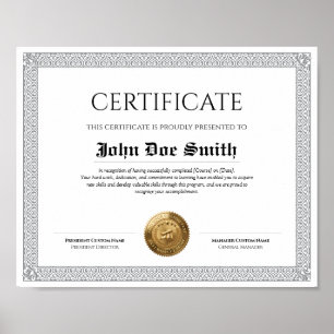 Póster Diploma Clásico Elegante con sello de foil dorado