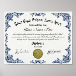 Póster Diploma de bachillerato de secundaria, certificado