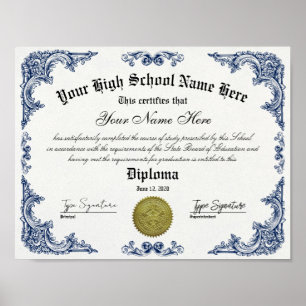 Póster Diploma de bachillerato de secundaria, certificado