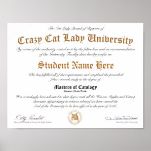 Póster Diploma de CCLU - sello del oro - retrato del gato