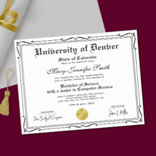 Póster Diploma de Certificado Escolar Clásico Blanco y Ne