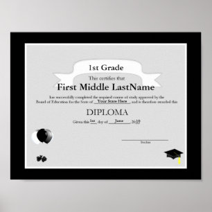 Póster Diploma de egresado de primaria en blanco y negro