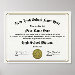 Póster Diploma de egresado de secundaria con marco, GED