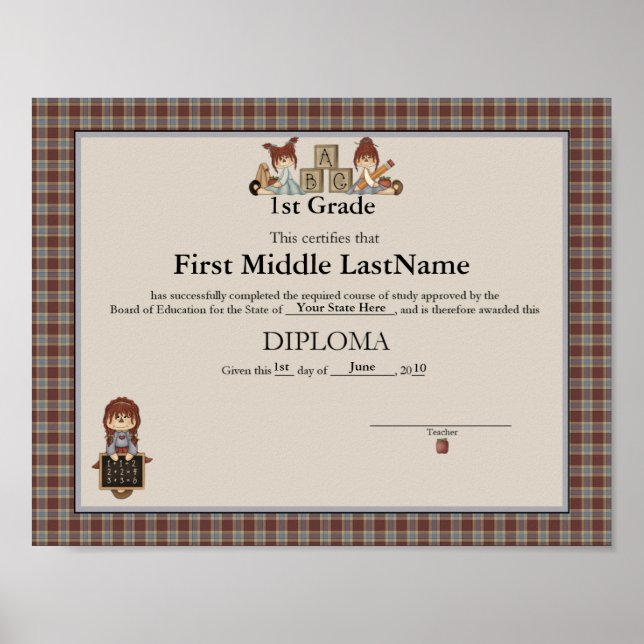 Póster Diploma de escuela primaria (Frente)
