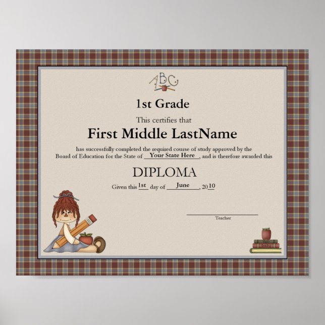 Póster Diploma de escuela primaria 2 (Frente)