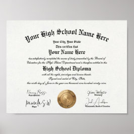 Póster Diploma de Escuela Secundaria con sello de oro clá
