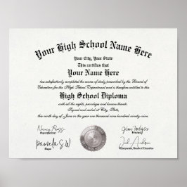 Póster Diploma de Escuela Secundaria con sello de plata c