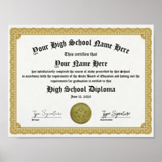 Póster Diploma de Escuela Secundaria de Oro, Equivalencia